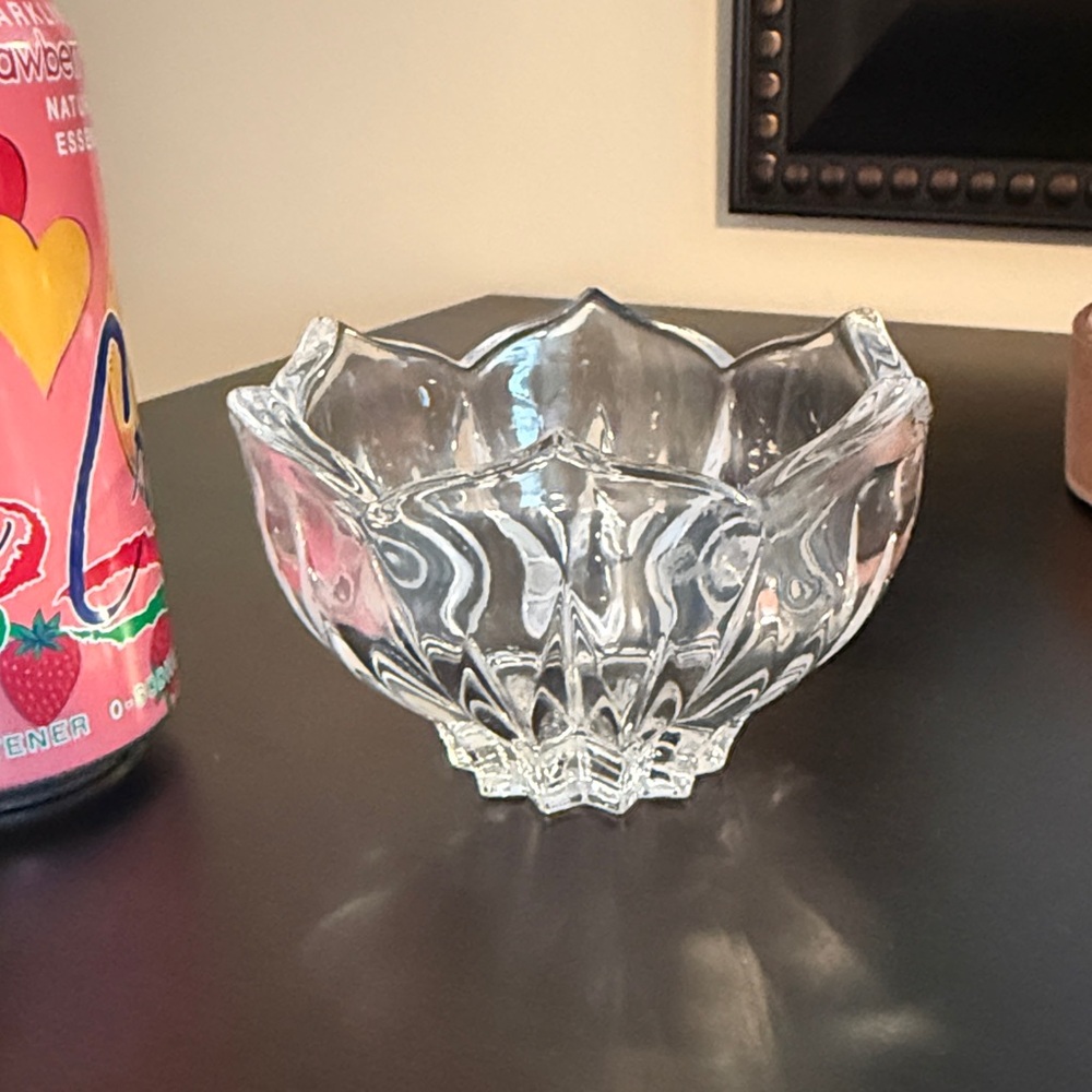 Clear Floral Glass Candy Dish - Decorative Bowl
